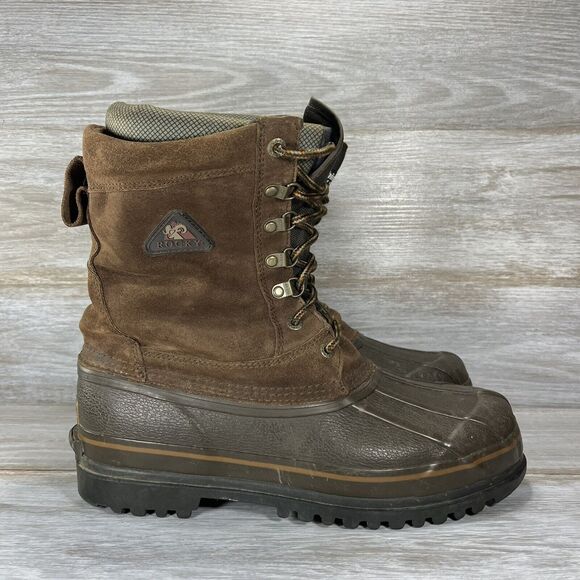Rocky Men’s Thinsulate 200 Grams Brown Leather Winter Boots Size 10 - Picture 3 of 9